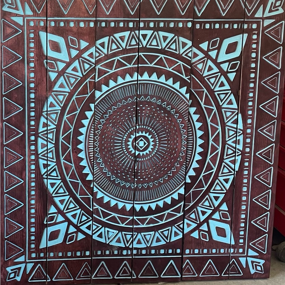 Geometric Mandala Wall Art in Brown and Blue